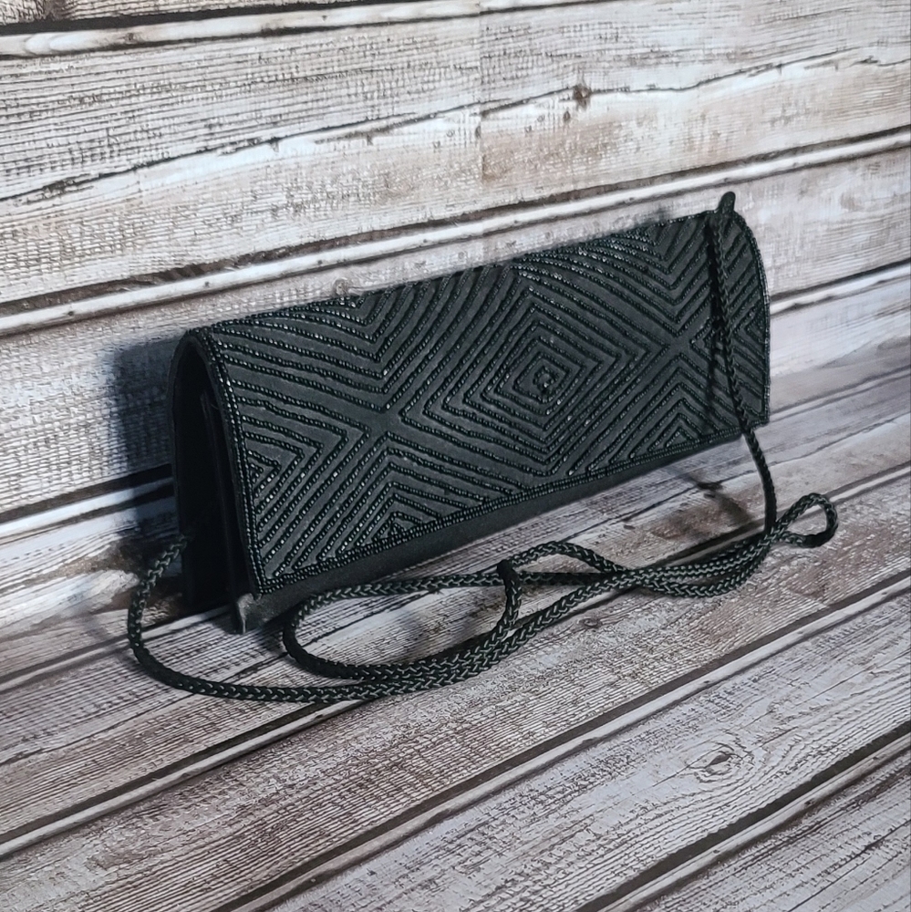 2 For $10 Bijoux Terner Beaded Blsck Evening Clutch Bag